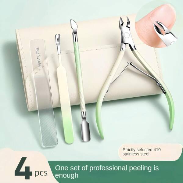 1 Set Portable Callus Remover Kit, Ombre Color Cuticle Nipper Double-Headed Spoon Knife Nail Clipper High-End Leather Case Manicure Tools, Suitable For Fingernail, Toenail And Ingrown Nail - Heavy Duty Nail Clipper, Nail Care Tools, Foot Care Accessories, Suitable For Men And Women - Precision Design