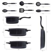 13pcs Cookware Set - Non-Stick Saucepans Pot/Frying Pan/Casserole Pot -Includes Glass Lid And Kitchen Tools - Black - View 2