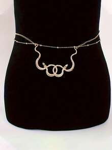 2pcs/Set Sexy Double Snake Metallic Waist Chain, Fashionable Body Chain Jewelry For Party & Beach - Gold - View 3