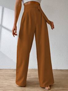 ADD WOMEN'S FASHION - AS1248 Women's Pantaloons, Elastic Waistband, Tailored, Casual, High Waist, Bell Bottom, Casual, Formal, Delicate, Light, Belt, Comfortable, Stylish, Fashion, Glamorous, , National Shipping - 橘色 - 查看 3