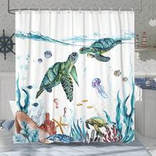 New Fowocu Sea Turtle Extra Long Shower Curtain Teal Blue Ocean Waterproof Fabric Shower Curtains For Bathroom  Funny Animal Octopus Starfish Anchor Fish Nautical Bath Curtain Dr (Teal, 72''*78'') - Teal 72"W x 78"L (Pack of 1) - View 1