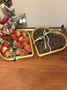 10 Heart-Shaped Plastic Trays With LIDS - Multi-Purpose Large-Capacity Snack Containers, Suitable For Fruits, Sushi, Vegetables, Salads And Cheese Boards - Transparent Design, Golden Border - Perfect For Parties, Festivals And Gifts