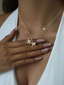 jealous young 1 pieza Collar colgante de estilo vacaciones en la playa con estrella de mar de perla falsa y circonita, de color dorado, de moda y sencillo, para decoración diaria de mujer