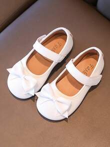 1 Pair Of Girls' Flat Bottomed Small Leather Shoes For Spring And Autumn, New White Shoes, Solid Color, Big Bow, Versatile Single Shoes, Simple Foreign Trade Shoes, Breathable And Fashionable Party Princess Shoes For Infants And Young Children And Students - 白色 - 查看 1