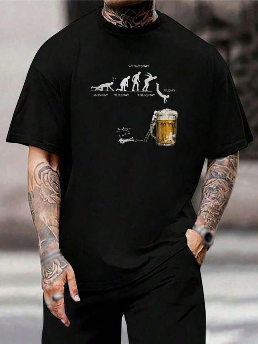 Camiseta de cerveza divertida de los días de la semana - Guerrero de fin de semana, amante de las fiestas, ropa casual gráfica - Camiseta de algodón suave de manga corta para hombres y padres - Negro - Ver 1