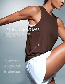 CRZ YOGA Cloudweight Camiseta sin Mangas Cuello Redondo Deportivas Ligeras Tops de Gimnasio para Mujer - Café Morena - Ver 3