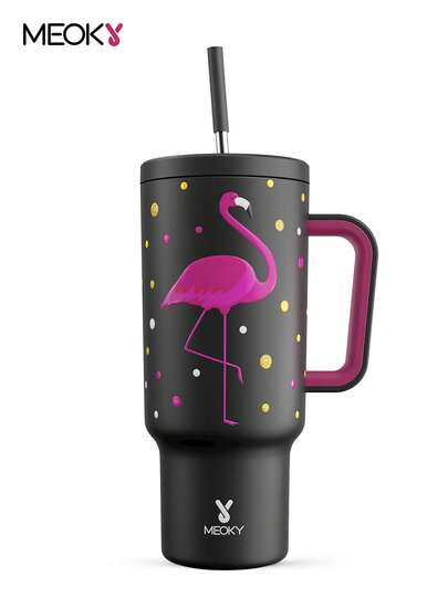 40盎司保温杯，带吸管盖，不锈钢材质，带提手，真空隔热，保冷34小时或保热10小时，便携，适合户外露营、徒步旅行、驾车和公路旅行。