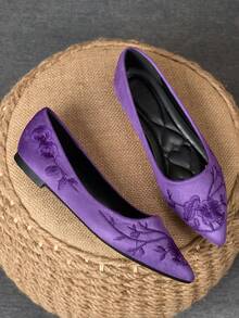 WHDXY 1 Pair Women's New Chinese Style Embroidered Flats, Comfortable Office Work Shoes, Non-Slip Soft Bottom Leather Shoes, Suitable For Flight Attendant, Professional Wear - Màu tím - Xem 2