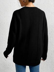 Plus Size Solid Color Cardigan, Long Sleeve, Fashion For Summer - Black - View 2