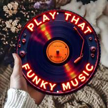 2D 平面 - 1 件复古唱片金属标牌 - 8x8 英寸复古墙面装饰，带有“PLAY THAT FUNKY MUSIC”霓虹灯文字，2D 平面印刷，适合家庭、车库、咖啡厅、餐厅、车库墙面艺术 | 复古墙面艺术 | 金属表面，唱片墙面艺术（随机孔样式） - 彩色 - 查看 5