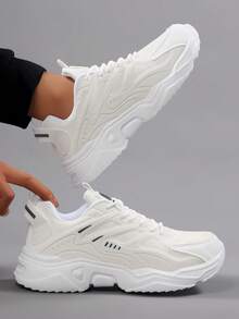 Men's Sports Shoes Casual Sneakers, Lace Up Soft Sole Flat Comfortable Academy Sports Shoes For Men, Lightweight Low-Top Daily Shoes - White - View 4