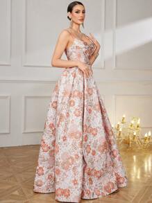 UNITHORSE Women's [Random Cut] Elegant & Graceful Sleeveless Jacquard Fabric Fitted Cocktail Party Dress - Multicolor - View 5