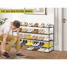 3-Tier Long Shoe Rack Closet Shoe Organizer Closet Floor Entryway Storage Stackable Wide Shoe Shelf Stores 24 Pairs Of Men Sneakers, Black - Black - View 3