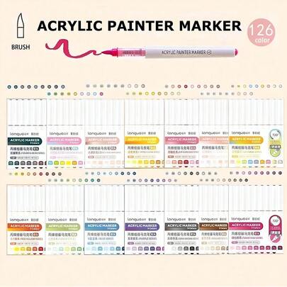 1 bộ bút dạ acrylic 126 màu, đầu mềm, thích hợp cho học sinh, màu đậm, dễ pha trộn, dụng cụ mỹ thuật chất lượng cao, thích hợp cho DIY, quà tặng tựu trường.