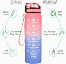 Enerbone Water Bottle, Leakproof BPA &Amp; Toxic Free, Motivational Water Bottle With Times To Drink And Straw, Fitness Sports Water Bottle With Strap For Office, Gym, Outdoor Sports - Pink-blue - View 2