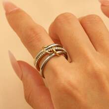 Elegant Geometric Minimalist Bicolor Gold & Silver Design 18K Plated Stainless Steel Stackable Separable Link Rings, Fashion Jewelry For Women, Everyday & Party Wear