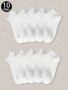 1/10 双装儿童夏季薄网眼袜，纯白色蕾丝边无缝学生袜 - 白色 - 查看 10