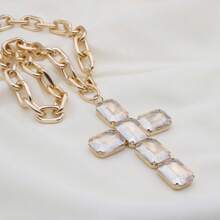 Retro Oversized Pearl Necklace With Big Glass Cross Pendant, Fashion Jewelry For Women, Christmas Gift