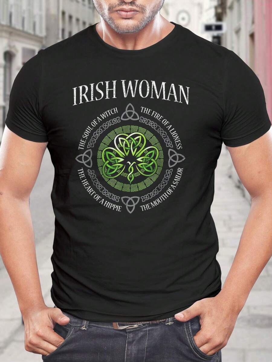 Camiseta de manga corta para mujer irlandesa con diseño de trébol, nudo celta, ropa del día de San Patricio, estilo bruja, hippie, marinero, leona, camiseta de orgullo irlandés para mujeres y hombres