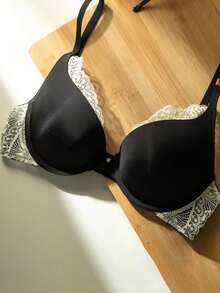 Schwarzer Spitzen-Komfort-BH, Damen Unterwäsche mit Push-up Effekt und Anti-Durchhängen, kann täglich getragen werden