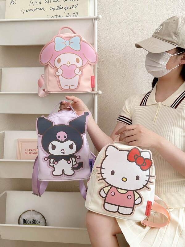 Sanrio 1pc Sanrio Hello Kitty & Kuromi Big Capacity Cartoon Backpack, Children School Bag, Suitable For School, Travel, Back To School, Gift For Kids