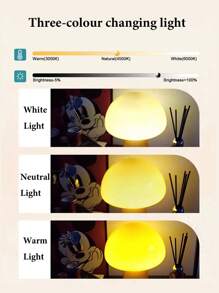 LED Orange/White Glass Mushroom Ambiance Table Lamp, Iron Body, For Living Room, Bedroom, Bedside, Office Decorative Lighting, Birthday Gift, USB Plug, Easy To Carry Outdoor Lighting Cosy Night Lamp, Adjustable Brightness