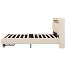 Upholstered Bed 90x200 Cm, Flat Bed With LED Warm Light, USB Socket, And Fold-Out Headboard, Single Bed With Storage Compartment, Drawers And Storage Space, Cotton Linen, Suitable For Teenagers' Rooms And Bedrooms