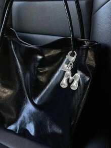 1pc Silver Bubble Letter Cute Necklace Pendant, Bag Charm - Includes Shiny Crystal Pendant & Gold Heart Pendant, Letters A-Z, Alloy Bag/Backpack Hanging Decoration - Perfect Gift For Birthday & Special Occasions, Keychain, Wallet & Purse Accessory For Women & Girls - Silver - View 4