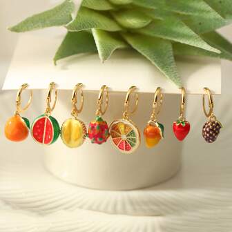 1pc Single Women Colorful Fruit Design Earring, Cherry, Watermelon Series, Delicate & Suitable For Daily Wear