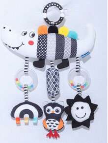 1件婴儿挂式推车和汽车座椅玩具，黑白高对比度动物风铃毛绒摇铃婴儿娃娃玩具，感官玩具新生儿毛绒活动玩具，适合0-12个月婴儿（男女宝宝均可）的婴儿洗礼礼物，最佳圣诞礼物