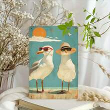 1 件复古海滩海鸥金属标牌 - 带太阳镜和海滩风景的复古墙面装饰 | 适用于咖啡馆、车库、学校、图书馆和餐厅 | 质朴的室内/室外装饰、咖啡馆装饰 | 海滩主题 | 耐用的金属标牌、海滩配件、随机风格