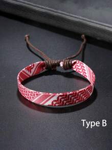 1 pièce Bracelet en tissu tressé fait main à la mode arabe, de couleur unie ou multicolore. (Le motif à rayures peut être aléatoire)