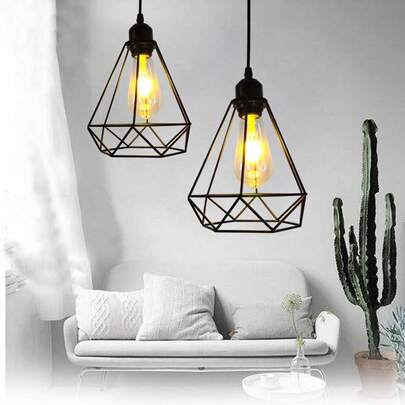 Lampshade 20x21cm Industrial Geometric Lampshade Metal Wire Basket Cage Lampshade Industrial Retro Cage Lampshade For Bedroom Living Room Corridor Restaurant Kitchen Black