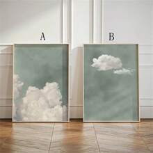 1/2 tấm áp phích nghệ thuật treo tường hình đám mây và đuôi chuột màu xanh lá cây xô thơm - Tranh in canvas bầu trời trừu tượng hiện đại cho phòng khách, phòng ngủ, ký túc xá và trang trí thẩm mỹ tại nhà - Quà tặng hoàn hảo, khung tùy chọn - Nhiều màu - Xem 2