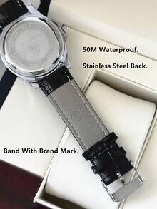 Pablo Raez 1pc Man Black Suit Business Watch Fashion Casual Wristwatch For Gentleman Stainless Steel Silver IPS Rhinestones Case Luxury Black Soft & Comfortable Microfiber Leather Fashionable Designer Male Arabic Scales Scales With Date 50M Waterproof Calendar - Silver - View 7