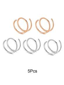 1/3/5Pcs/1Set Women's Bilayer Piercing Nose Ring Lip Ring Gold/Black/Silver/Color/Rose Gold Stainless Steel Piercing Nose Ring Body Jewelry