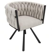 Set Of 2 Linen Dining Chairs, Luxury Swivel Chair For Living Room, Bedroom, Leisure Swivel Chair With Four Metal Support Legs, Beige And Black Linen