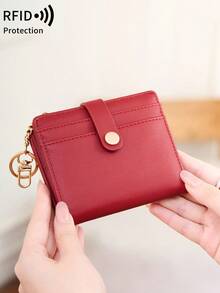 MIYIN 女士超薄钱包，RFID防盗刷双折卡包，带拉链零钱袋、身份证窗口和钥匙环，时尚轻便，适合日常携带，可收纳现金、硬币、收据、钞票、钥匙、身份证、信用卡等。是送给白领女性的理想礼物，适合节假日、周年纪念日、生日等场合。这款钱包集名片夹和信用卡夹功能于一体，是旅行和休闲场合的完美之选。 - 酒紅色 - 查看 7