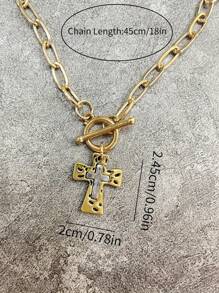 1PC Retro Boho Cross Pendant Necklace Chunky Statement Pendant Necklace For Women Unique Silvery Golden Chain Necklace Religious Christian Cross Daily Party Jewelry Gift For Her