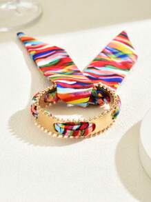 1pc Elegant & Stylish Women Multi-Color Ribbon Bangle, Alloy Beach Vacation Bracelet Accessory For Ladies
