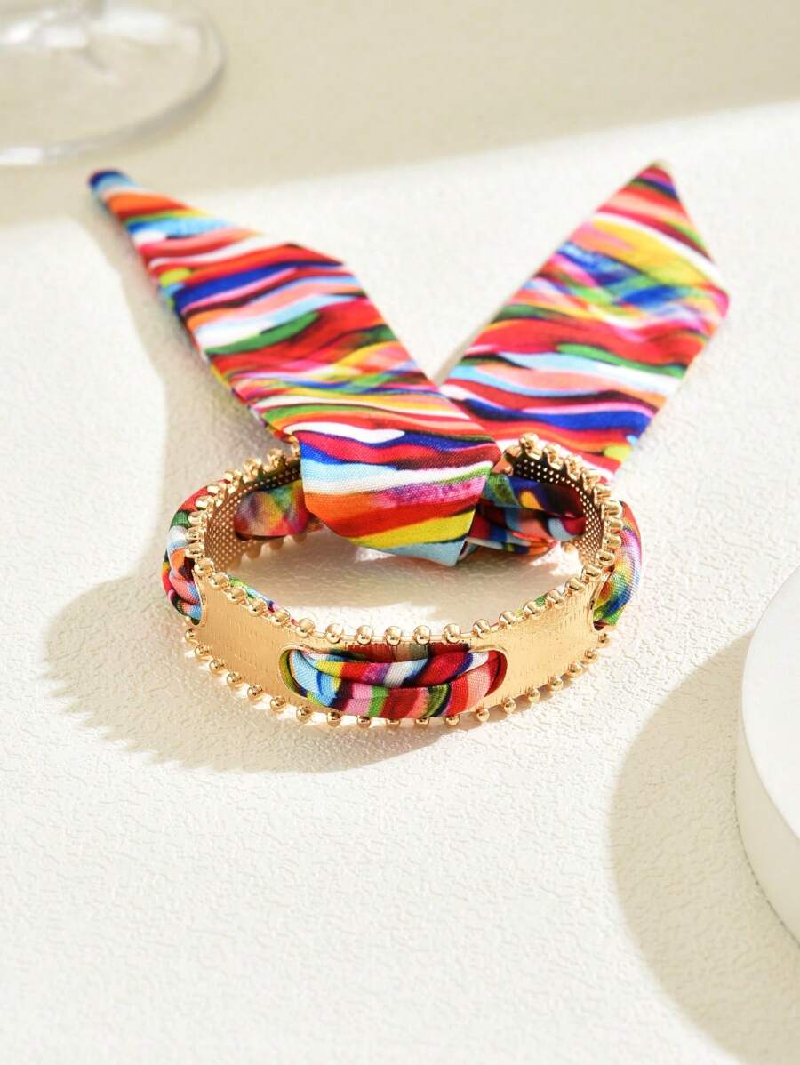 1pc Elegant & Stylish Women Multi-Color Ribbon Bangle, Alloy Beach Vacation Bracelet Accessory For Ladies