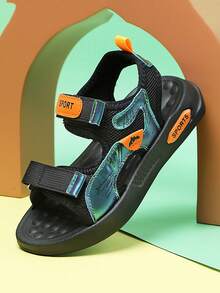 Sandalias de playa para adolescentes, zapatos de senderismo casuales, zapatillas deportivas para el campus, con correa de para un uso fácil, ligeros y transpirables cómodos (Patrón de letra asimétrico en la parte superior, texto SPORT de color asimétrico, entrega aleatoria)