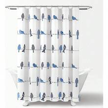 New Lush Decor Rowley Birds Shower Curtain, 72\U201d W X 72\U201d L, Navy - Colorful Floral Bird Pattern - Whimsical & Playful Bird Shower Curtain - Farmhouse, Coastal, & Boho Bathroom Decor - 海軍藍 72 英吋寬 x 72 英吋長(1 包) - 查看 2