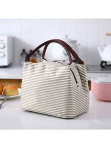 1pc Striped Lunch Bag, Insulated Lunch Box,Waterproof Oxford Cloth Lunch Tote Bag, Large Picnic Bag, Insulated School Lunch Bag, Carry Bag, Lunch Container, Back To School, Outdoor Carrying Bag