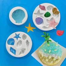 1pc Marine Theme Silicone Mold 3D Seashell Conch Starfish Coral Fondant Mold For DIY Pudding Chocolate Candy Desserts Gummy Cupcake Handmade Soap Ice Cube Ice Cream Cake Decorating Supplies Baking Supplies Kitchen Items