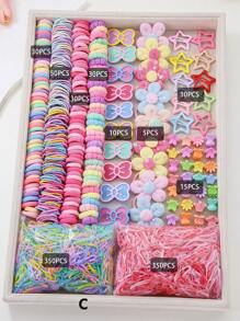 890pcs/Set Kids Pink Heart & Bowknot Elastic Hairbands, Hair Clips, Scrunchies, Princess Hair Accessories, Daily Use & Gift