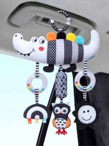 1件婴儿挂式推车和汽车座椅玩具，黑白高对比度动物风铃毛绒摇铃婴儿娃娃玩具，感官玩具新生儿毛绒活动玩具，适合0-12个月婴儿（男女宝宝均可）的婴儿洗礼礼物，最佳圣诞礼物