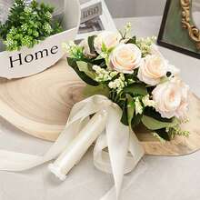 Novia ramo cinta perlas flores artificiales 25 cm accesorio para bodas fiestas regalos cumpleaños verano decoración de hogar artículos para decoración de habitación celebraciones familiares - Blanco - Ver 8