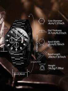 1 chiếc đồng hồ nam dây đen, kiểu dáng thời trang thường ngày, mặt số phối hợp có lịch, máy quartz, thích hợp đeo hàng ngày, làm vật trang trí hoặc quà tặng ngày lễ. - màu đen - Xem 5