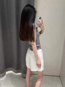 Women Casual U-Neck Cap Sleeve Cropped Knitted Top, Flattering Silhouette, Versatile Design, Summer - Grey - View 4